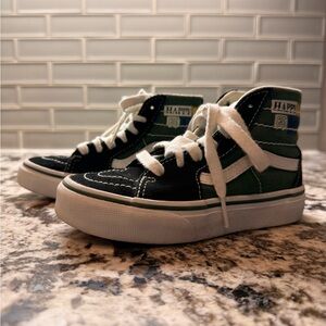 Kids High-Top Canvas Sneakers in Black & Green -